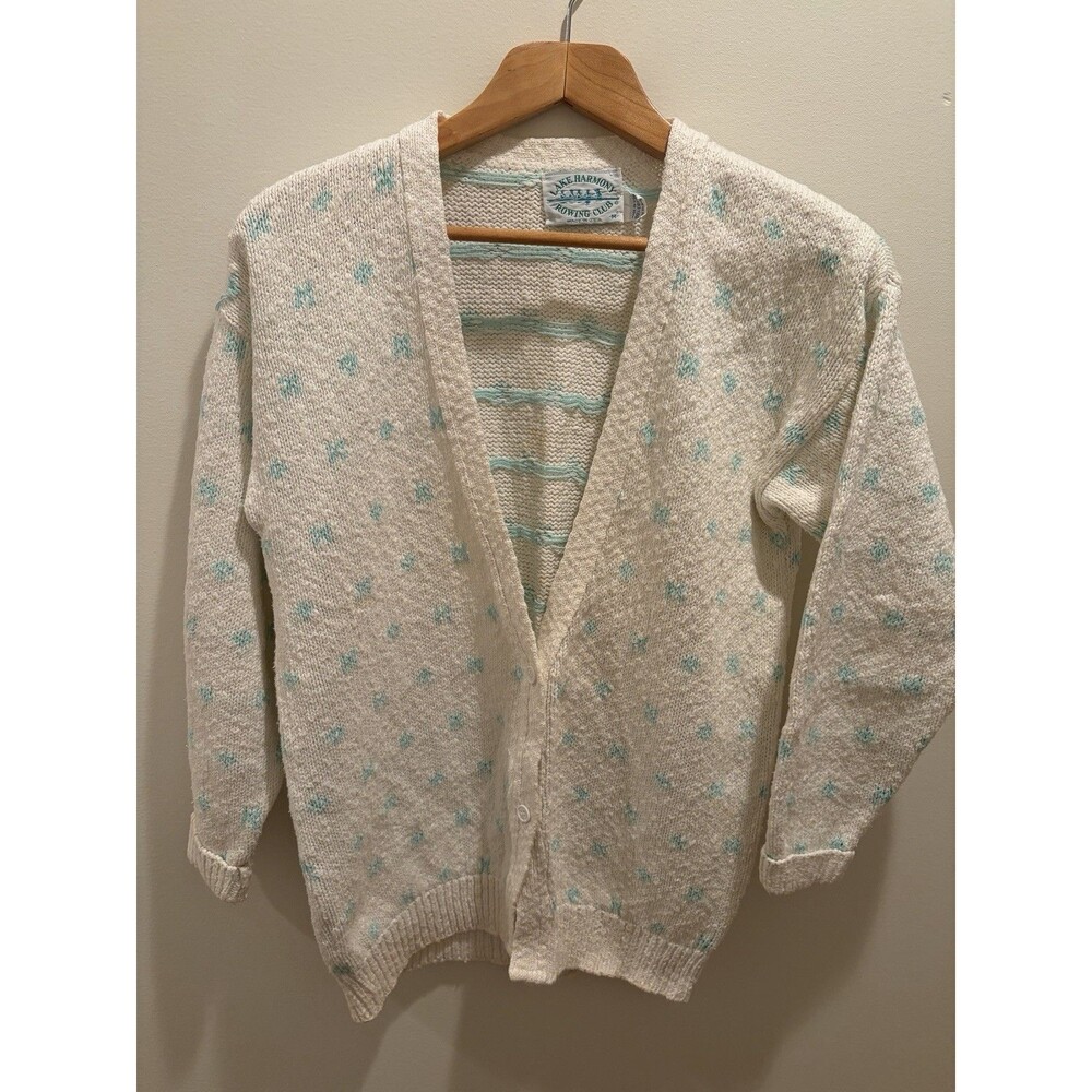 Vintage Lake Harmony Cotton Knit Tennis Cardigan Varsity Preppy Old Money Sz M